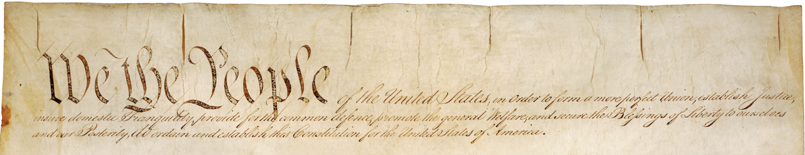 An image of the top portion of the original United States Constitution, with the words "We the People" in large letters.
