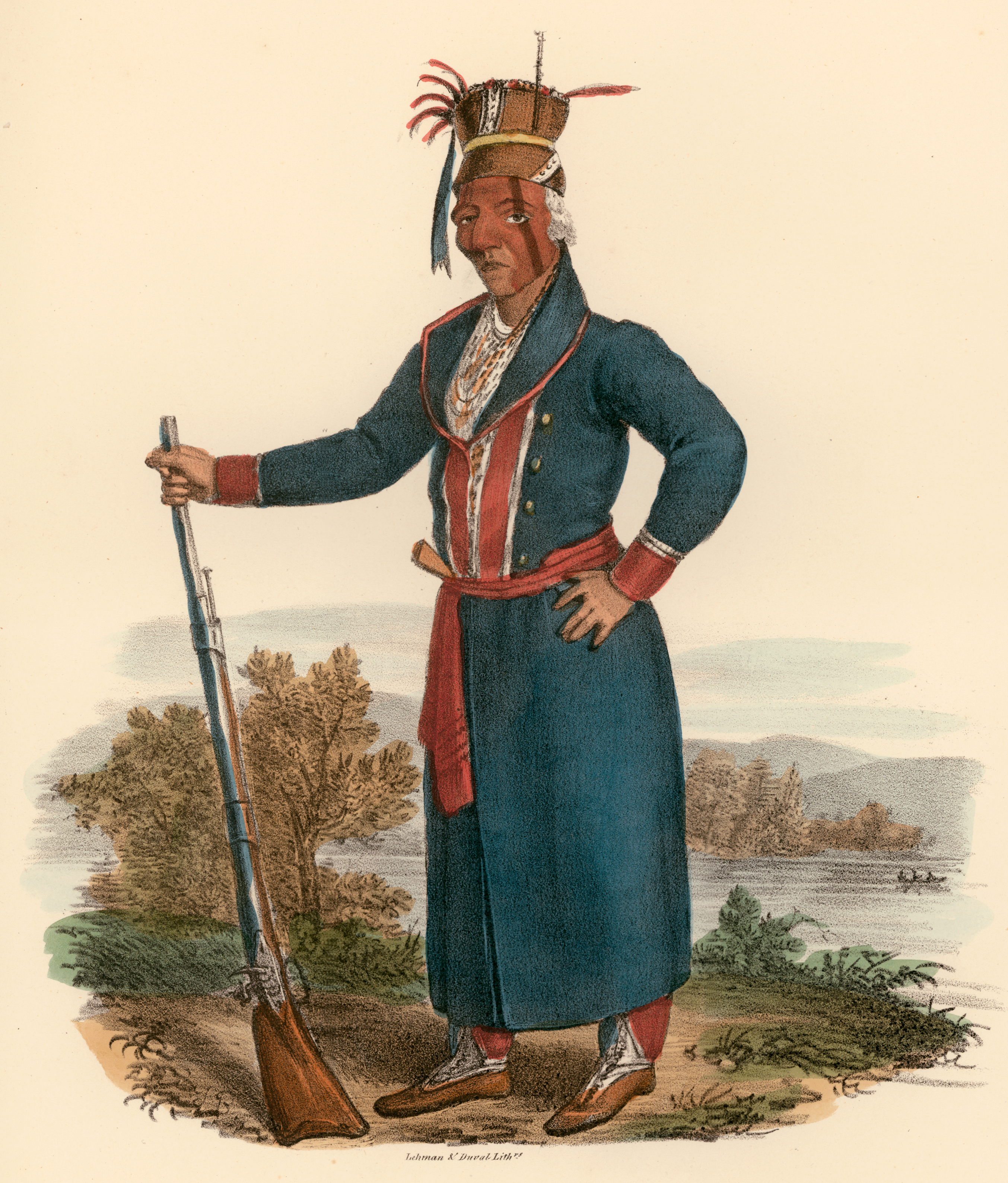 A hand-colored image of a Native American man.