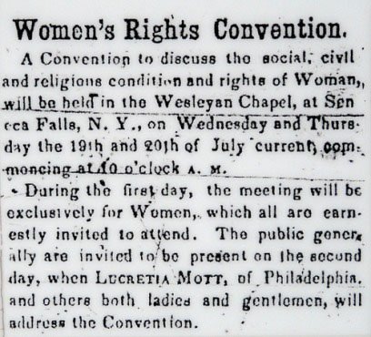 Image of a short newspaper article entitled “Women’s Rights Convention.”