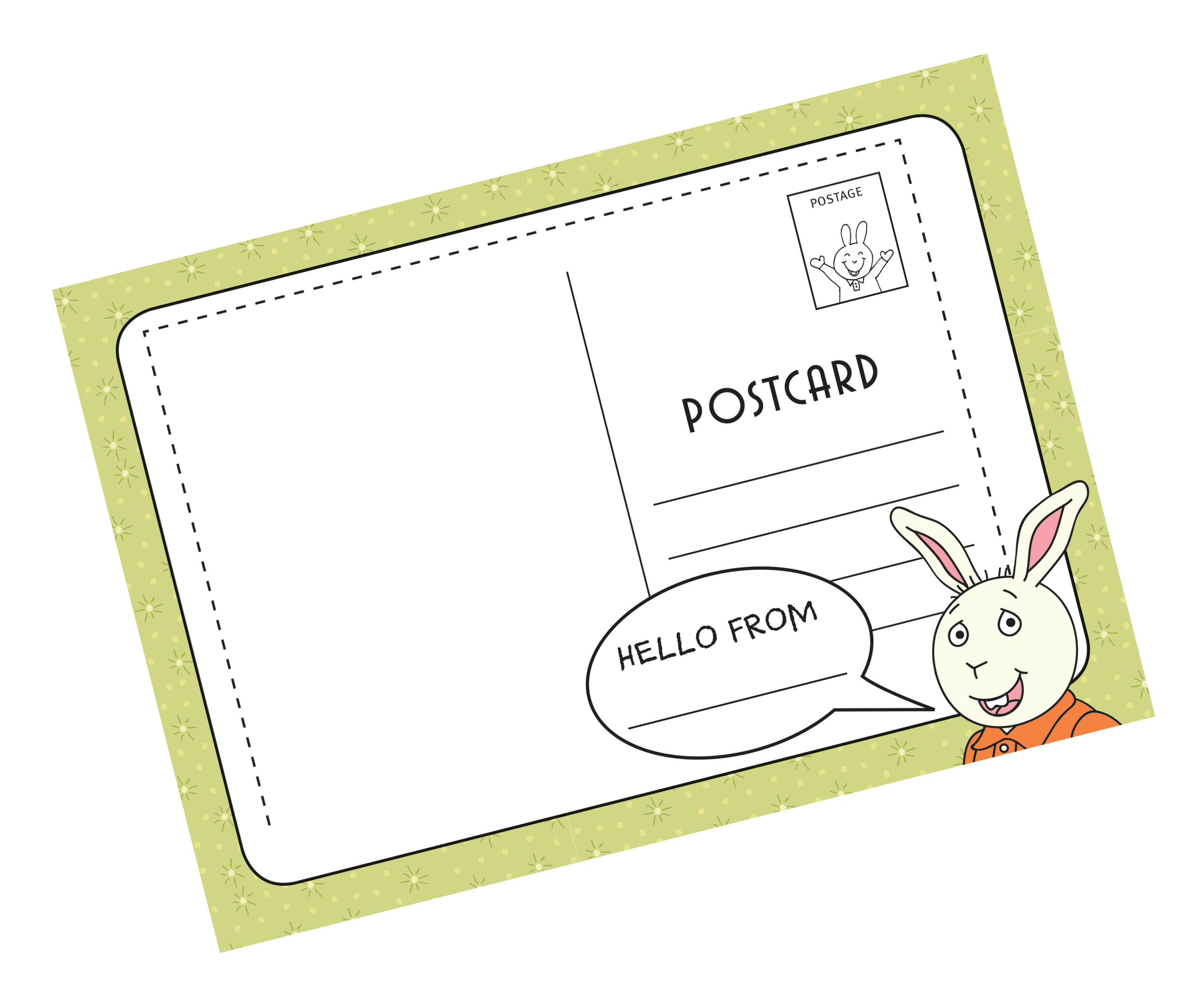 Postcard showing Buster saying "Hello from"